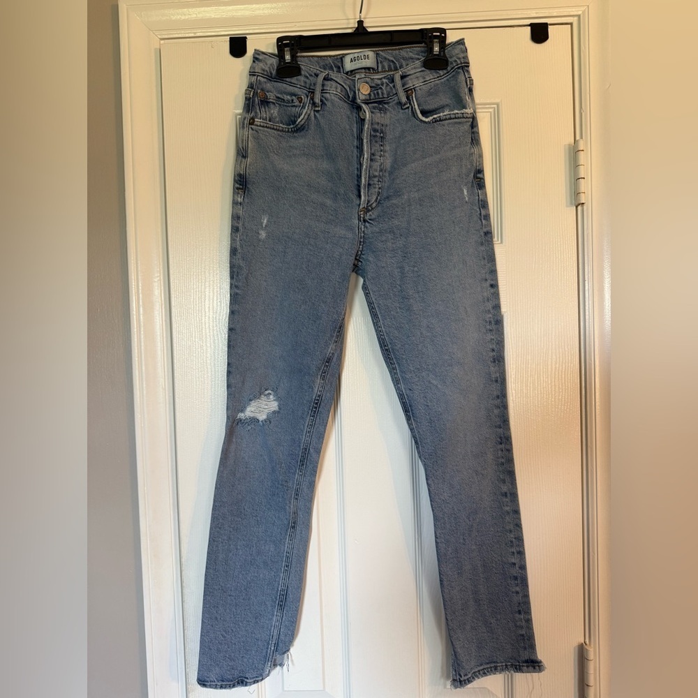 Agolde Slim Straight Light Wash Jeans Size 26 Button Fly - Picture 2 of 13